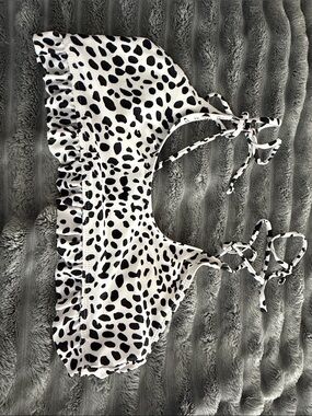 Black & White Dalmatian Print Ruffle Bikini Top